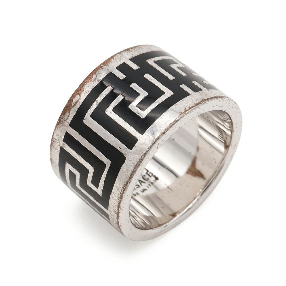 VERSACE Versace Greek Ring Wide Metal Silver Black Actual size approx. 1